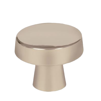 Satin nickel cabinet knob with smooth rounded top and tapered base in hardware and furniture accessories collection