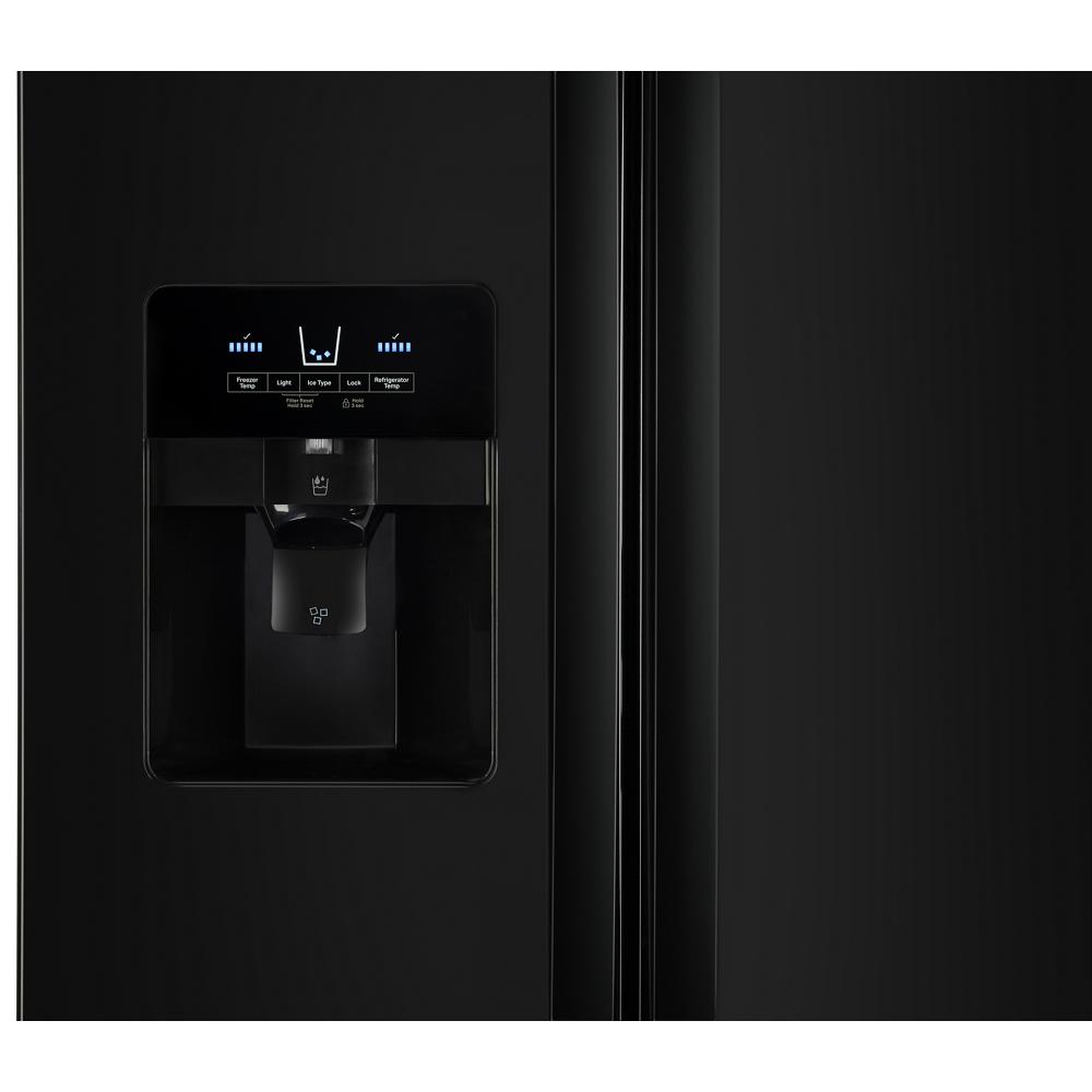 Black side-by-side refrigerator door with external ice and water dispenser from refrigerators and kitchenware collection