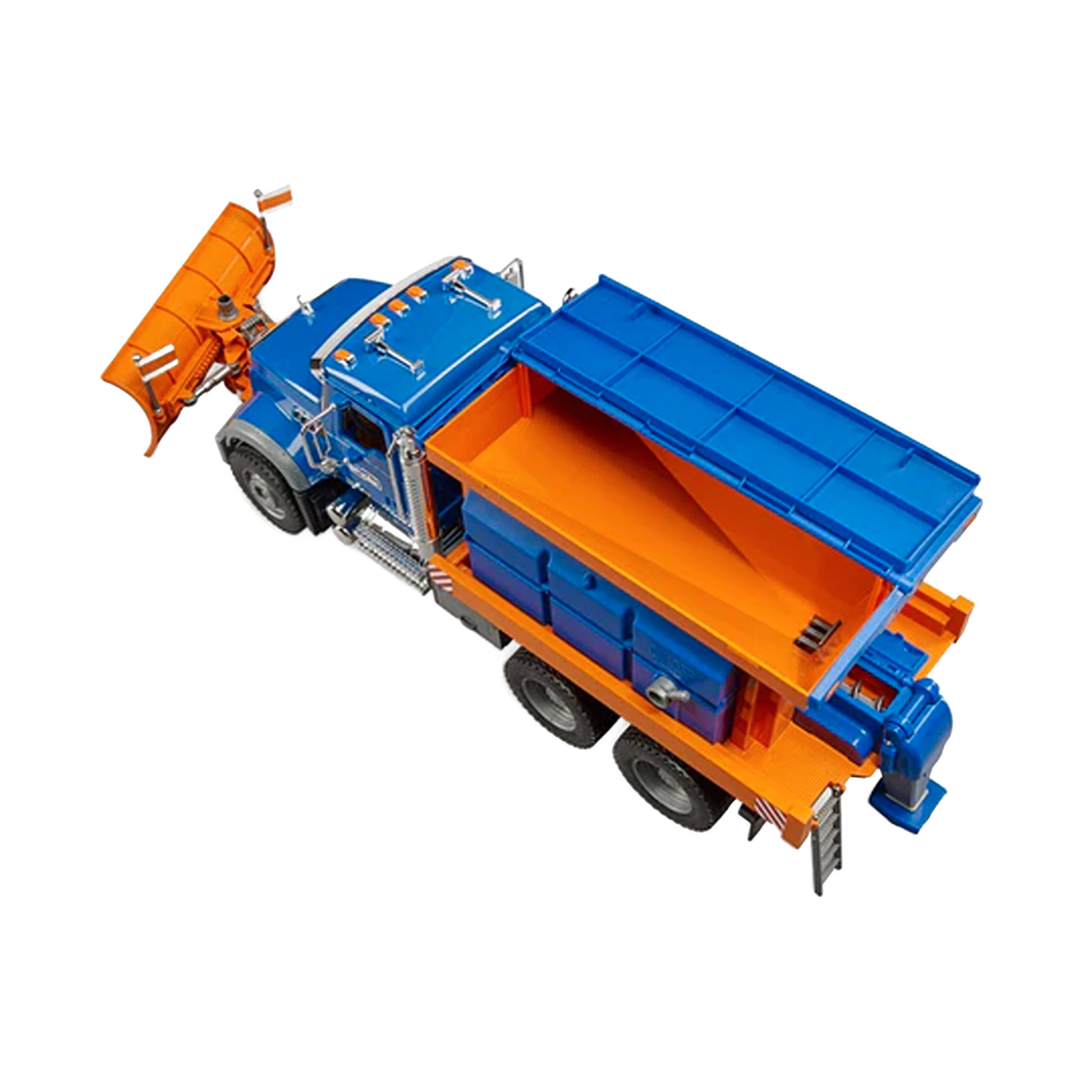 Blue and orange Bruder Mack Granite Snow Plow Truck model with adjustable plow blade in Vehicles & Remote Controlled Toys collection