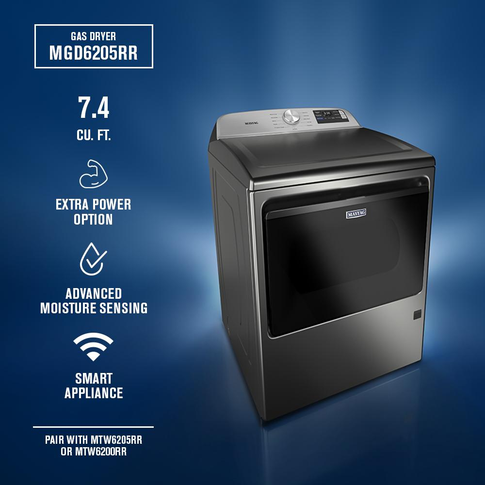 Dark stainless steel top load gas dryer with digital control panel and advanced moisture sensing from Dryers collection