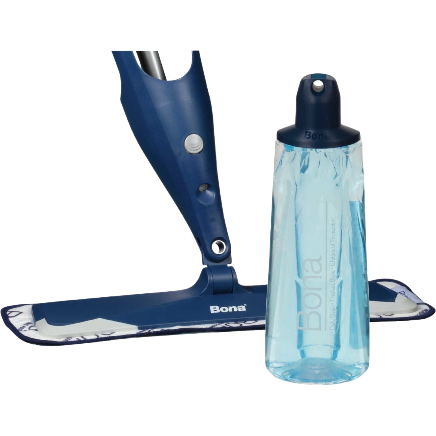Blue and dark gray hardwood floor spray mop with refillable cleaning solution bottle for floor care tools collections