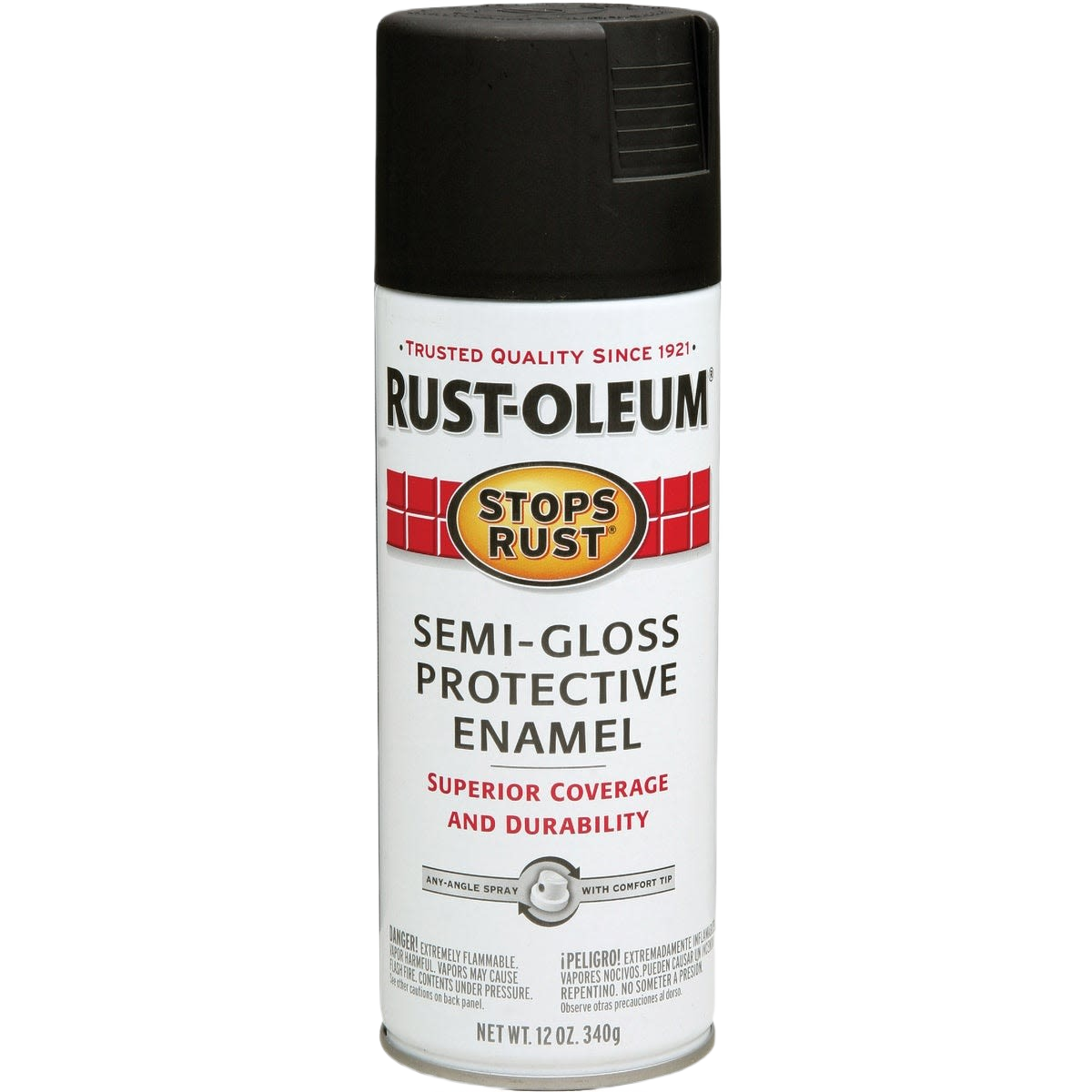 12 oz. Rust-Oleum black semi-gloss enamel spray paint for durable protective finish in paint and supplies collections