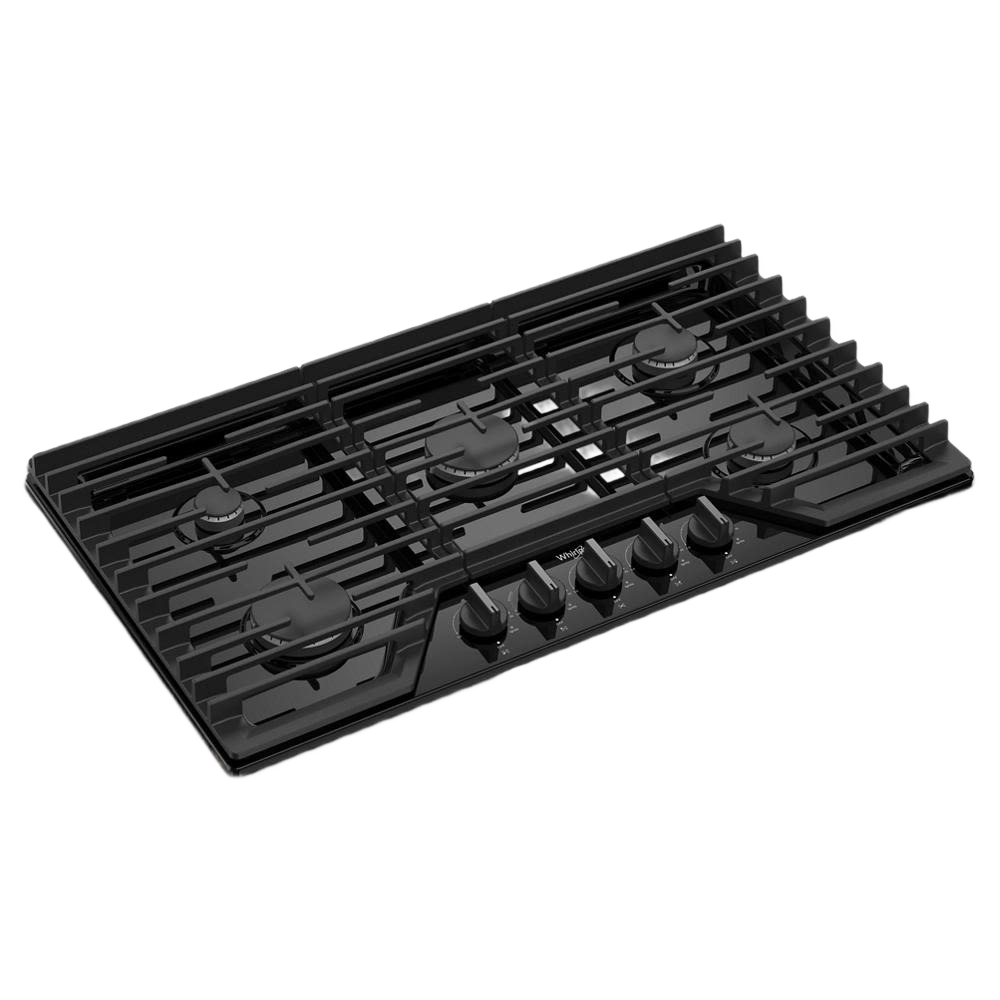 36-inch gas cooktop with five burners and heavy-duty EZ-2-Lift hinged cast-iron grates for kitchen and home improvement