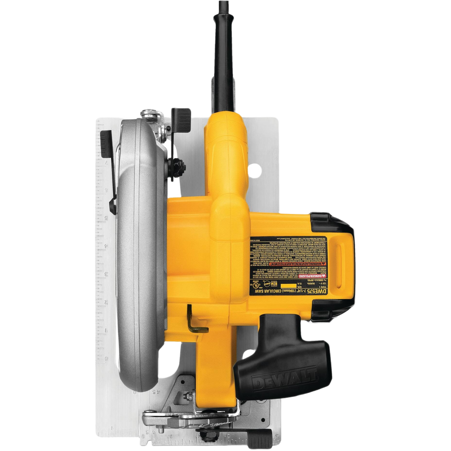 Yellow and black lightweight circular saw with bevel adjustment, designed for precision cutting in power tools and home improvement tasks