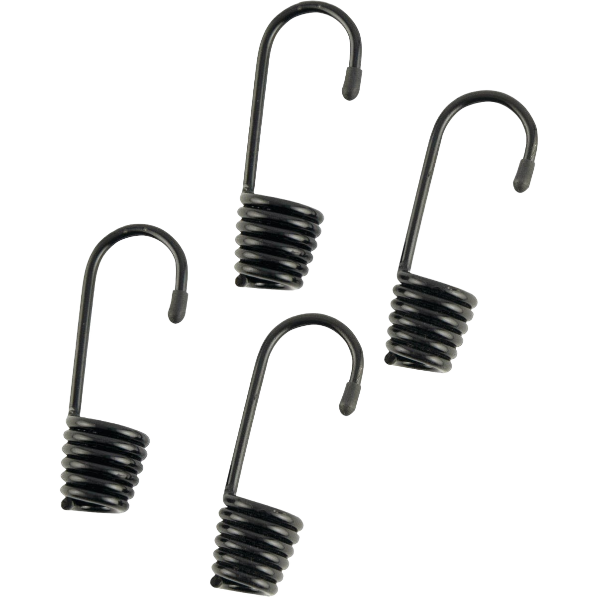 Set of four black metal cord hooks with coiled bases and curved hanging ends for home improvement use