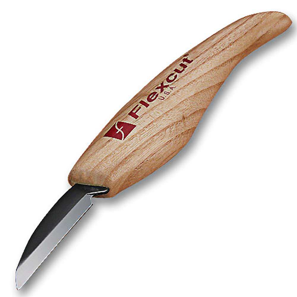 Ergonomic wooden-handled roughing knife with curved metal blade for detailed wood carving and home improvement tasks