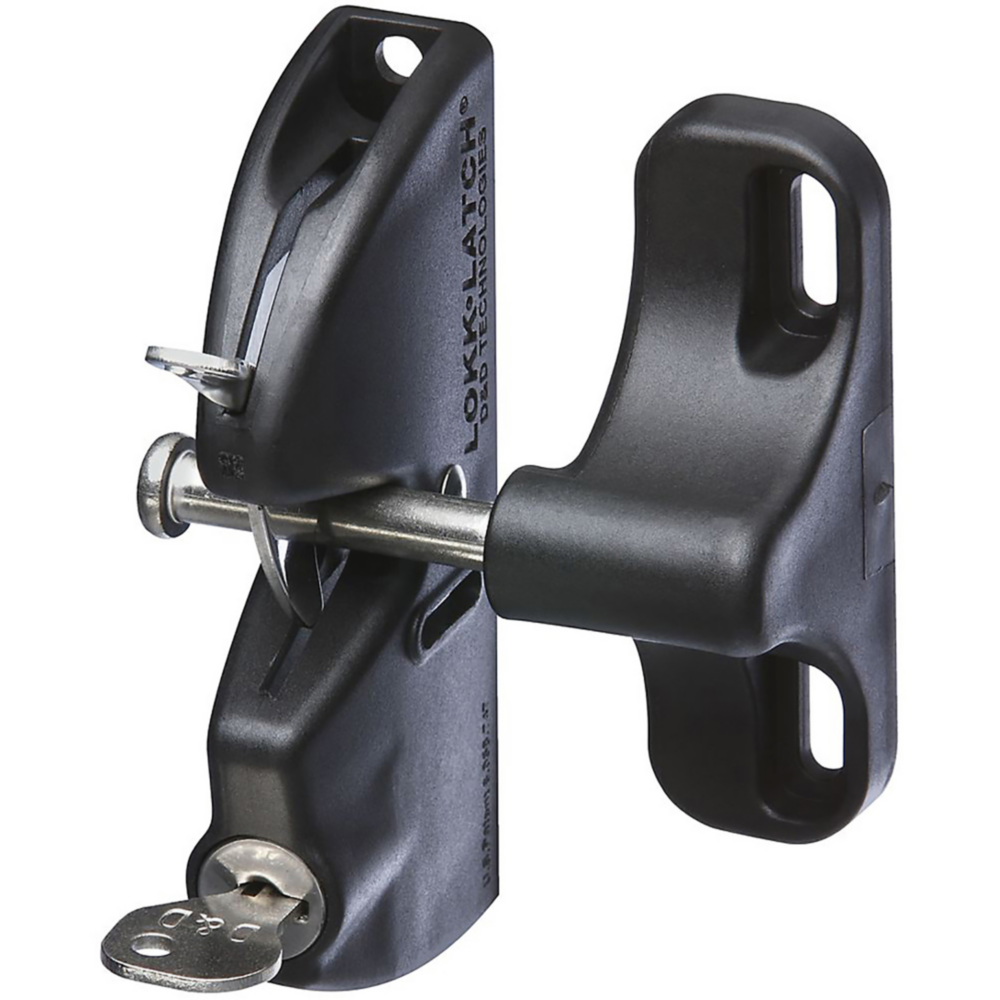 Black key lockable gate latch with metal bolt for security in gate hardware and door accessories collections