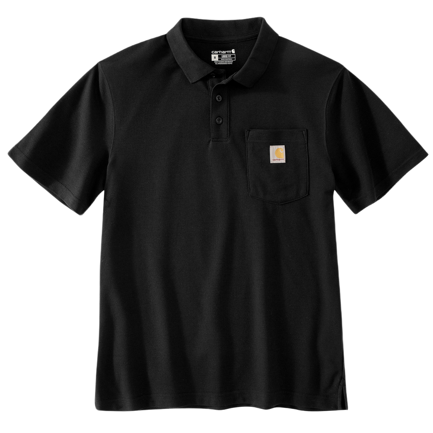 Black midweight loose fit short-sleeve polo with chest pocket in Men’s Clothing & Polo Shirts under $50 collection