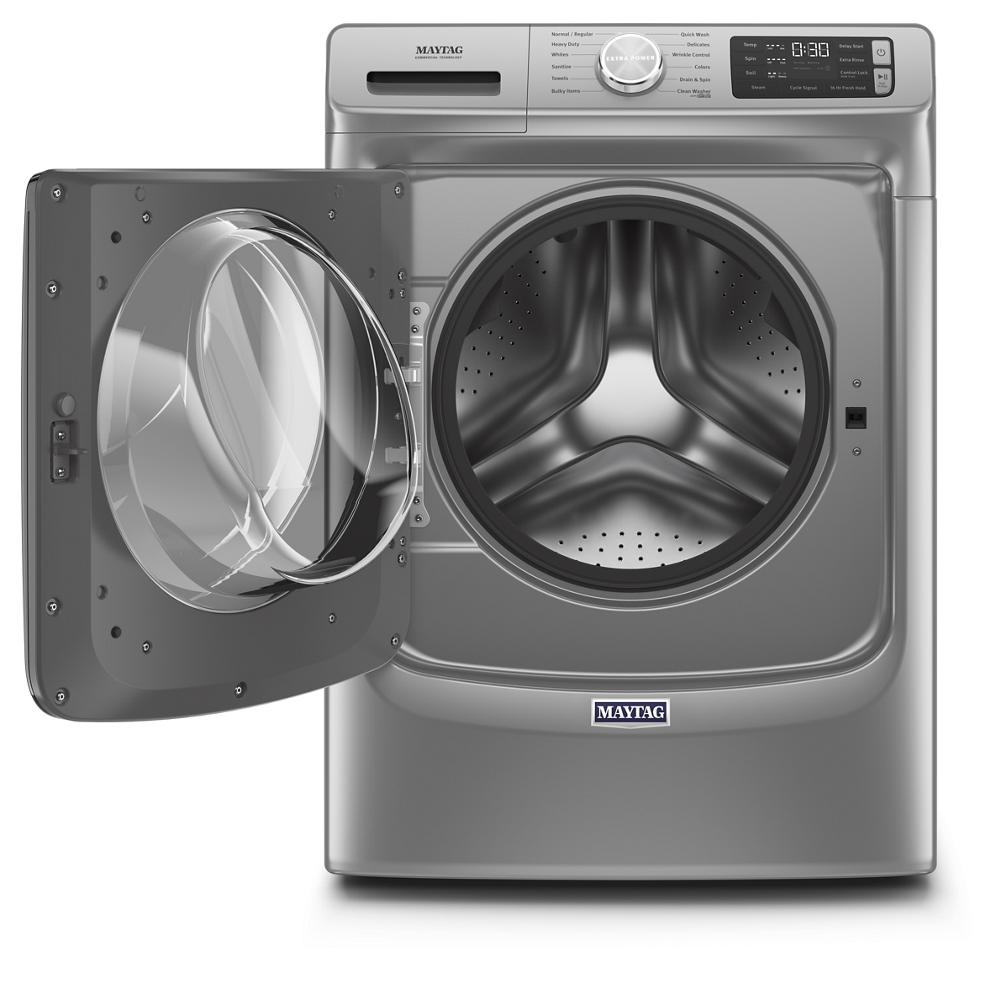 Gray front load washer with open door, Extra Power dial, and digital controls in Front Load Washers collection