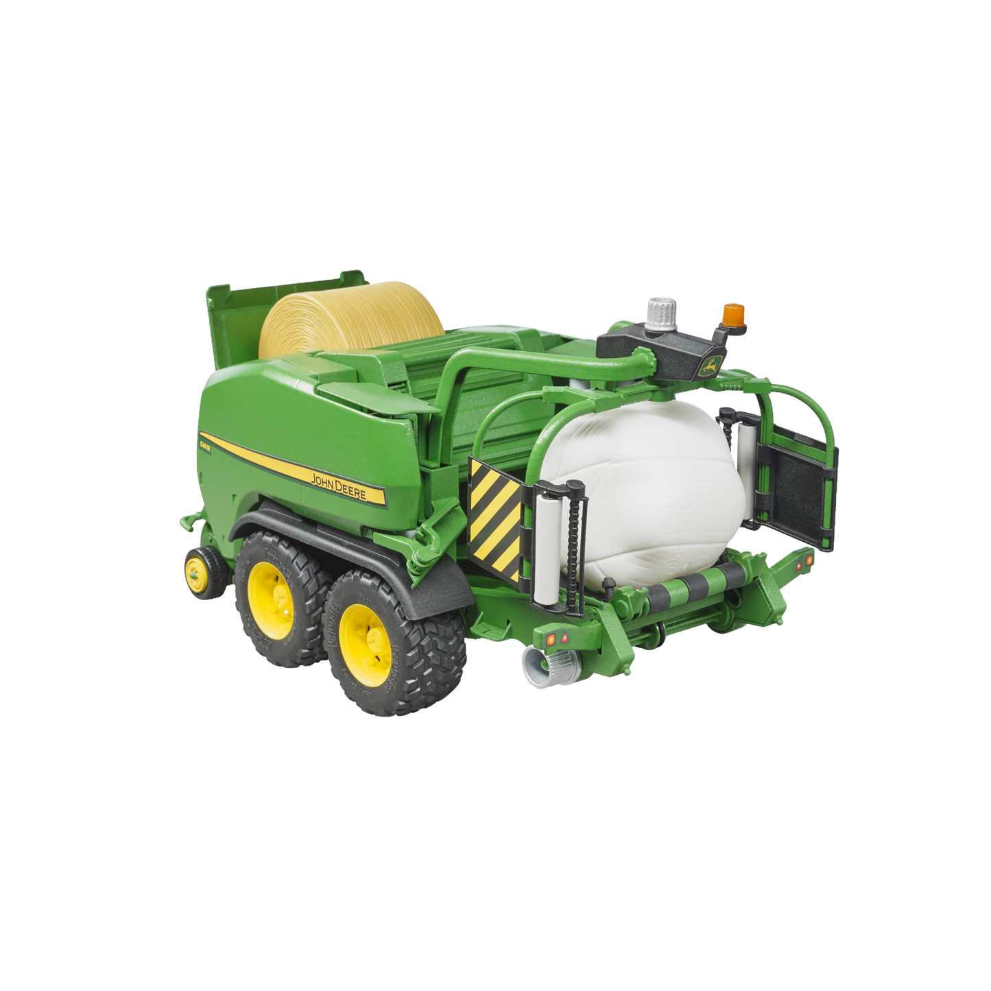 Green toy wrapping chamber baler with detailed white and yellow bales from Bruder Toys in Vehicles & Remote Controlled Toys collection
