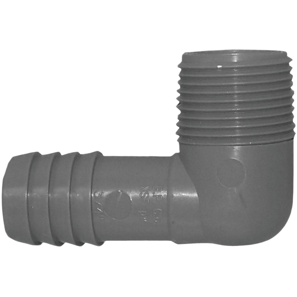 Gray polypropylene 3/4 inch male 90-degree insert elbow fitting for plumbing and irrigation under $50 collections