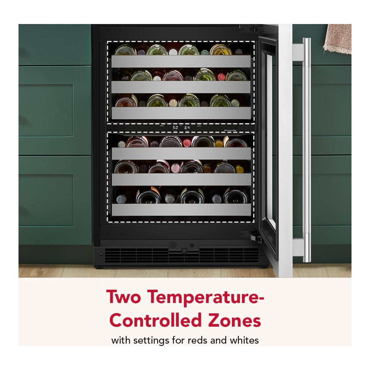 24-Inch Undercounter Wine Cellar with Right Door Swing and 46-Bottle Capacity with Full-Extension Metal-Front Racks in Stainless Steel