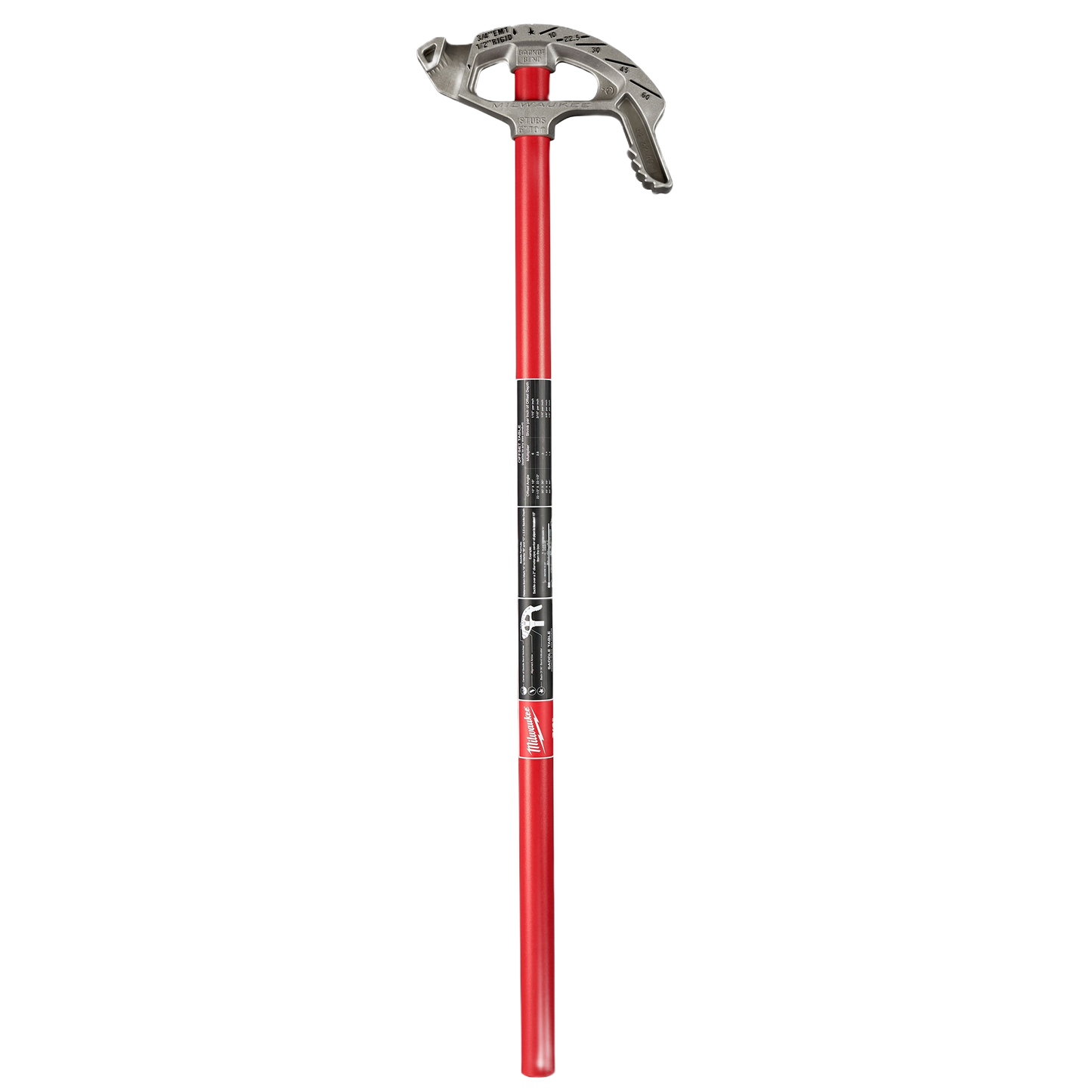 Red aluminum conduit bender with metal bending head designed for precise EMT conduit shaping in home improvement tasks