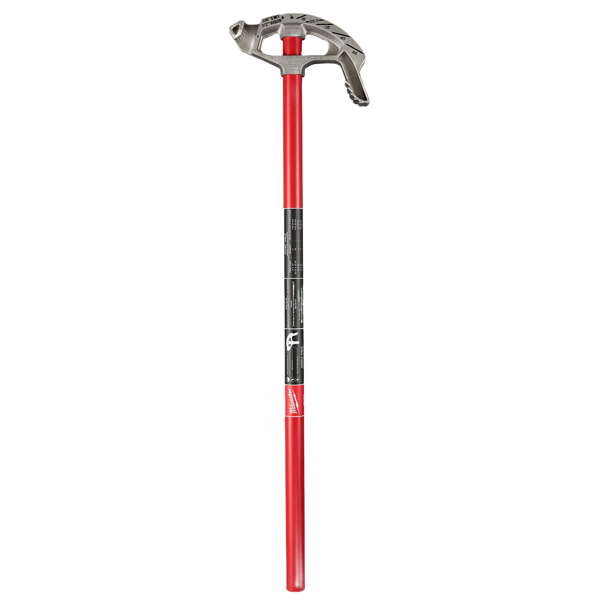 Red aluminum conduit bender with metal bending head designed for precise EMT conduit shaping in home improvement tasks