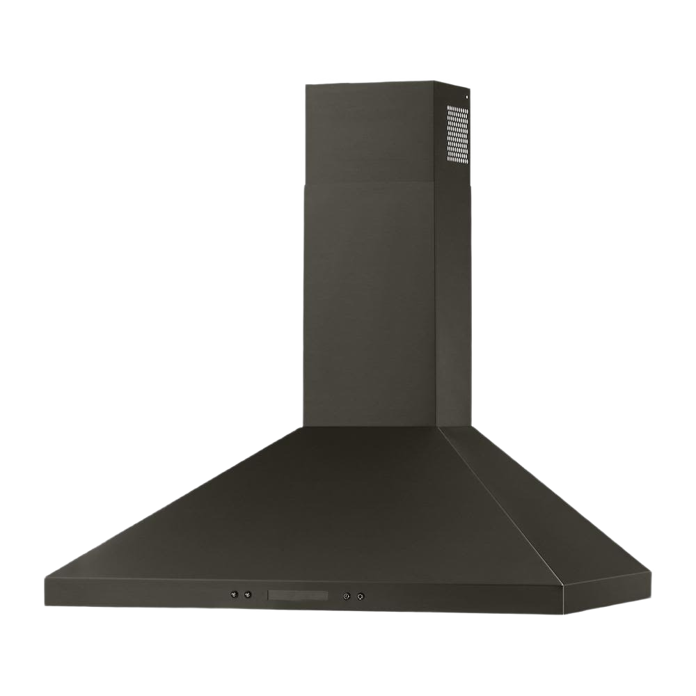 Black 30-inch wall mounted chimney range hood with dishwasher-safe grease filters for kitchen and home improvement collections