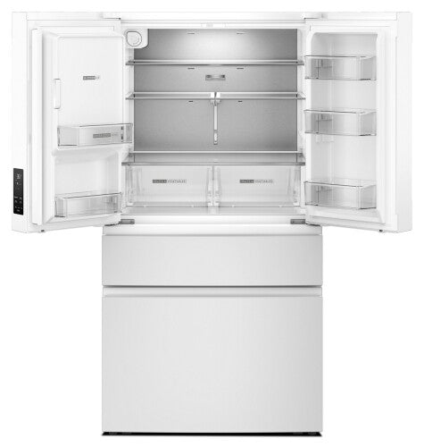 White French door refrigerator with flexible temperature drawer and spacious storage from kitchen appliances collection