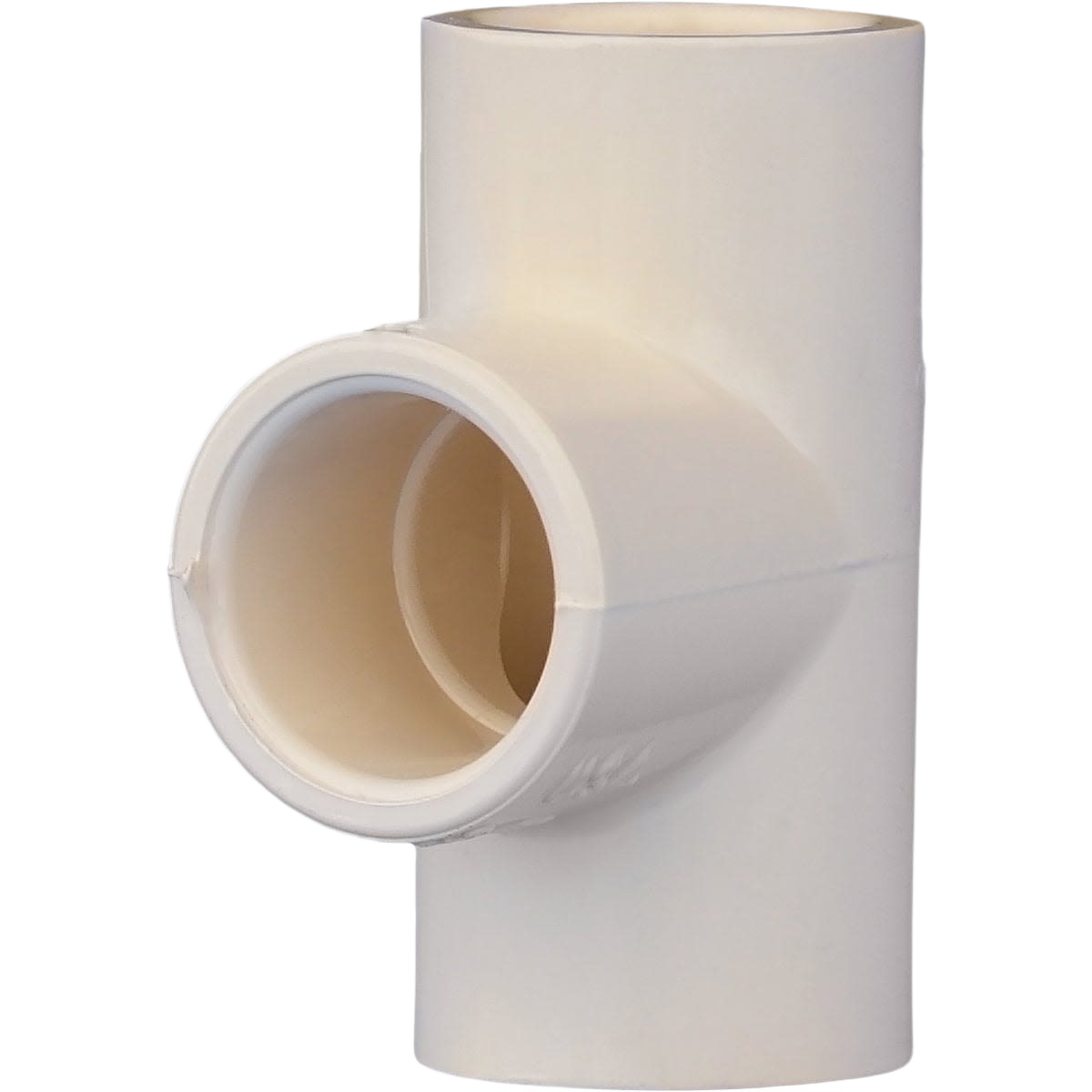 White solvent weldable CPVC tee fitting for plumbing applications in pipes and fittings collection