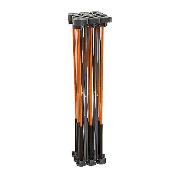 Collapsible orange and black folding workstand frame designed for portable home improvement and tool support tasks