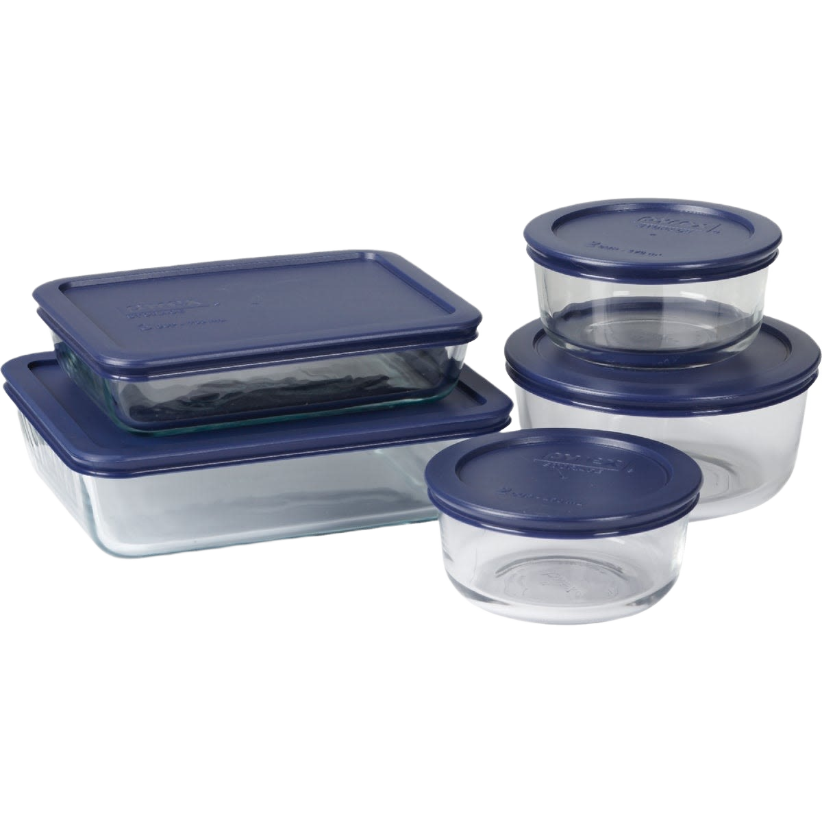 Set of clear glass storage containers with blue lids for kitchen and food storage under $100 collection