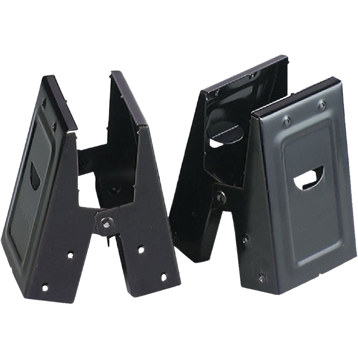 Black metal medium-duty sawhorse brackets designed for sturdy support in home improvement projects and tools usage