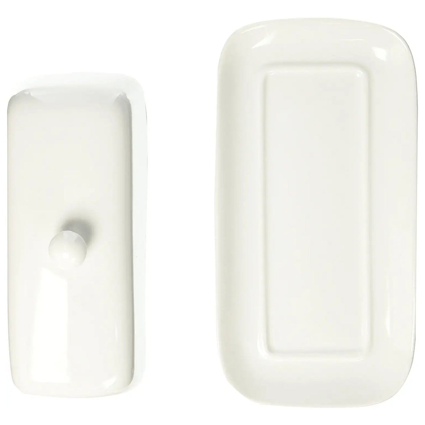 Glossy white ceramic butter dish with knob lid for kitchen storage and organization under $50 collection