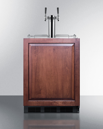 Built-in kegerator with wooden front panel and dual stainless steel taps from Refrigerators and Kitchen collections