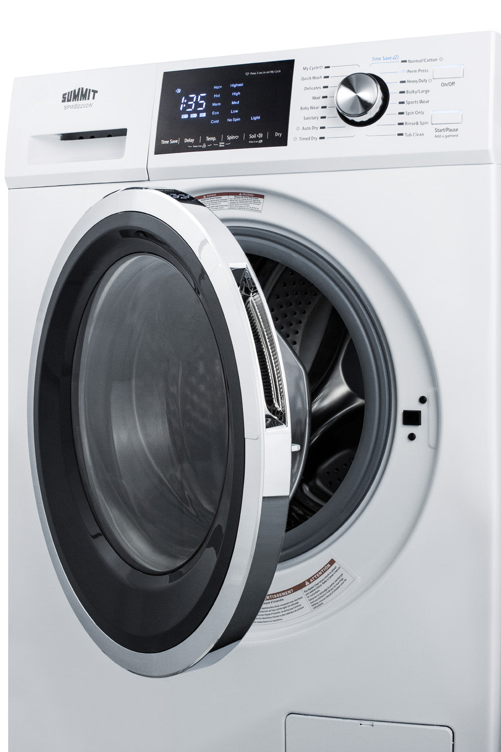 White front-load 24-inch washer dryer combo with digital display and open chrome-trimmed door for washer/dryer combos collection