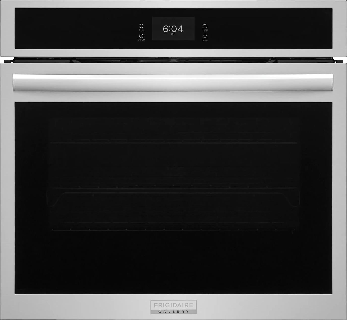 Stainless steel electric wall oven with digital touchscreen control and large black glass window from Kitchen & Kitchenware collection