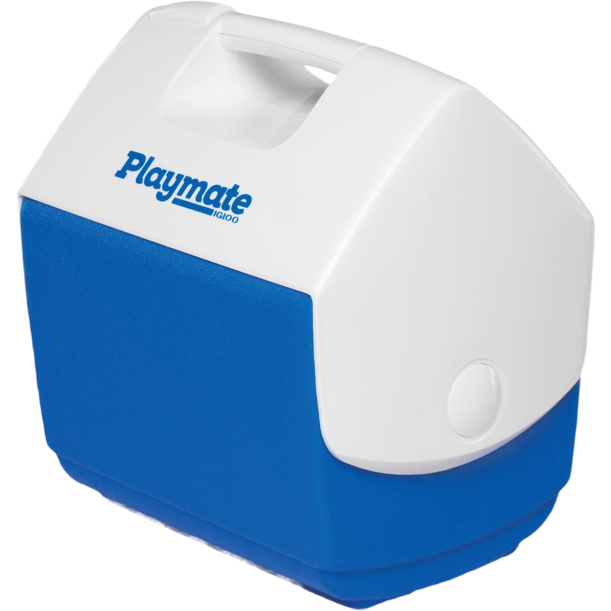 Blue and white portable cooler with top handle for easy carrying in food storage and outdoor games collections