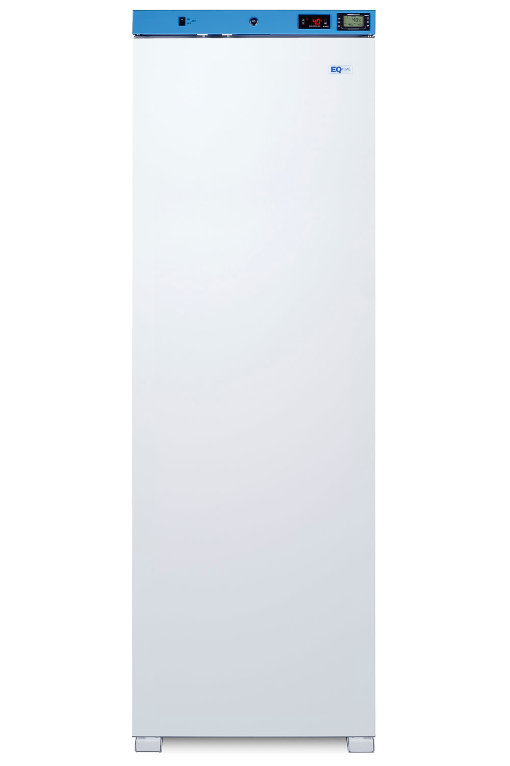 White upright medical refrigerator with blue control panel, digital display, and certification label in Refrigerators and Appliances collections