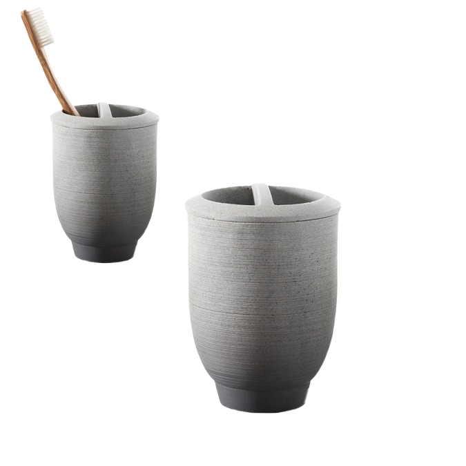 Grey resin toothbrush holder with divided compartments for organized bathroom and home improvement storage