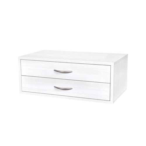Compact white wooden storage box with two drawers for countertop organization in kitchenware and dorm storage collections