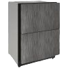 Integrated refrigerator drawer with textured dark gray front panels, designed for seamless kitchen appliance collections and cabinetry integration