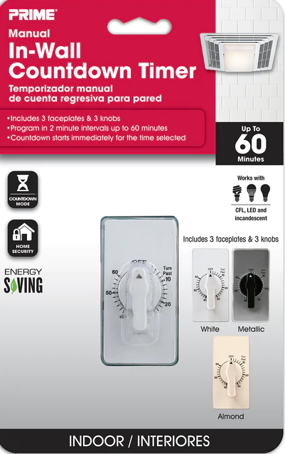 Manual in-wall spring wound countdown timer with three faceplates for home improvement in electrical under $50 collection