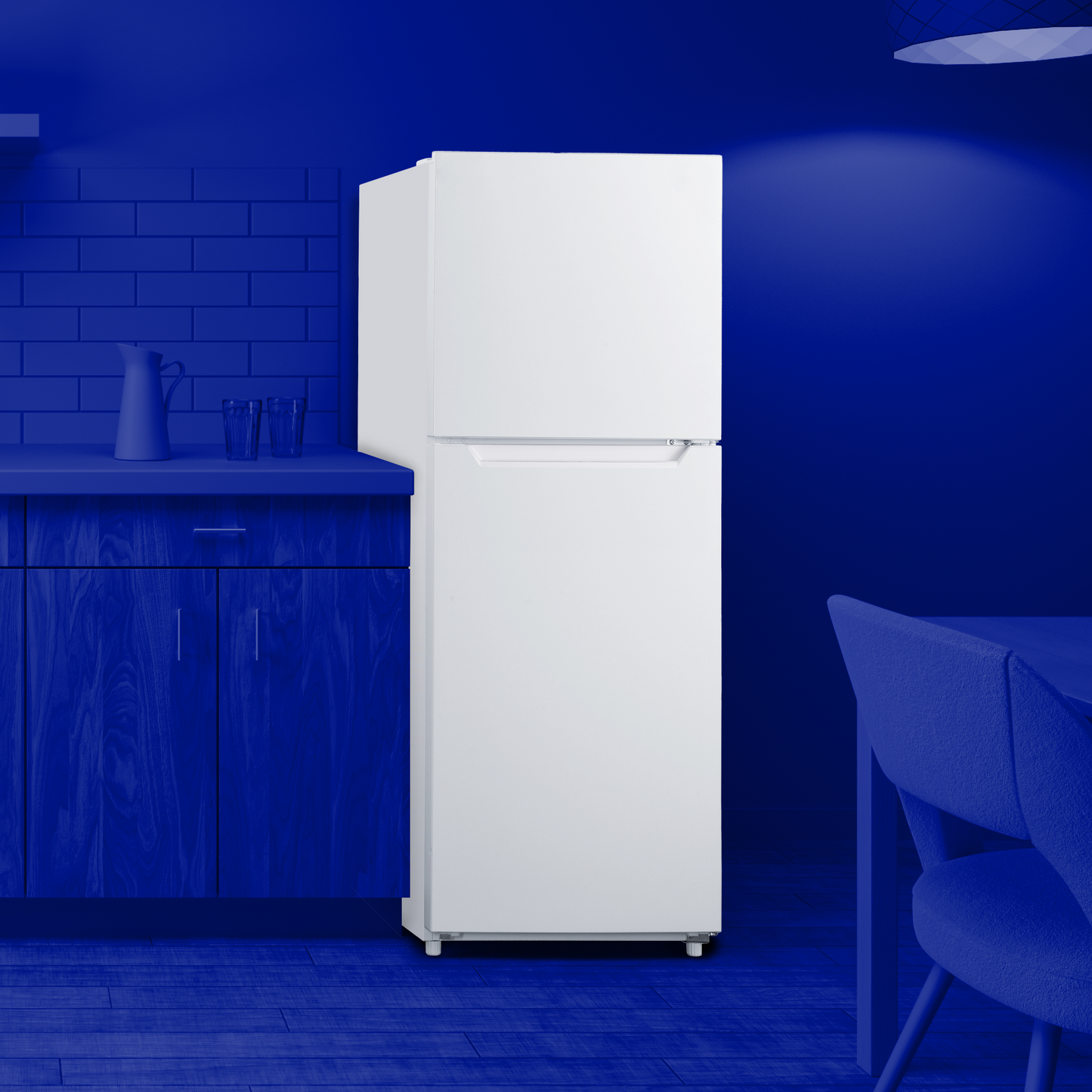 White top freezer refrigerator with minimalist design, ideal for small kitchens and apartments in Appliances collection