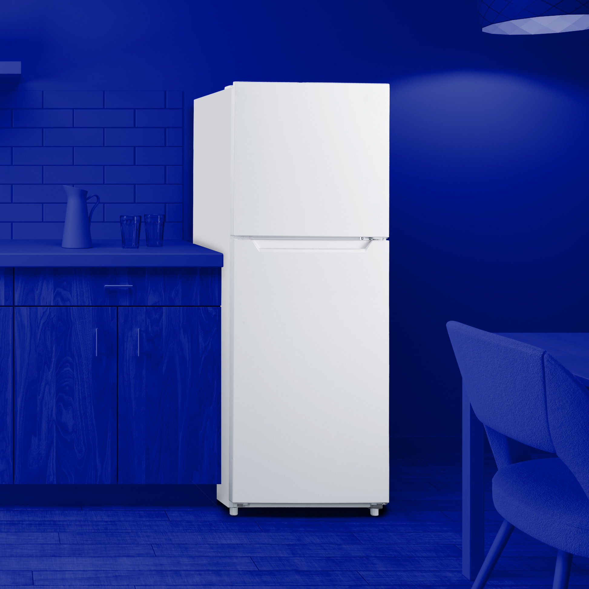 White top freezer refrigerator with minimalist design, ideal for small kitchens and apartments in Appliances collection
