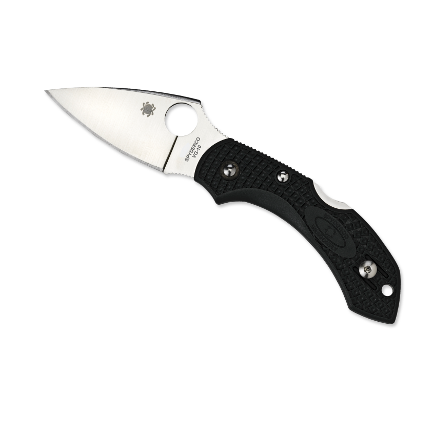 Compact black-handled pocket knife with plain edge blade, ideal for cutting tools and woodworking hand tools collections.