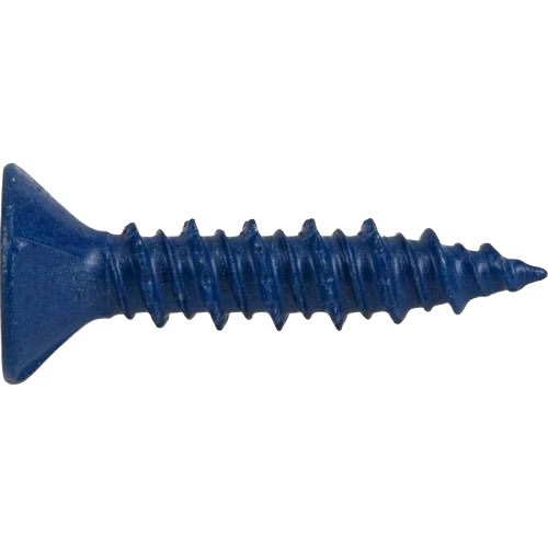 Blue flat head washer screw with sharp threads for wood fastening in home improvement projects