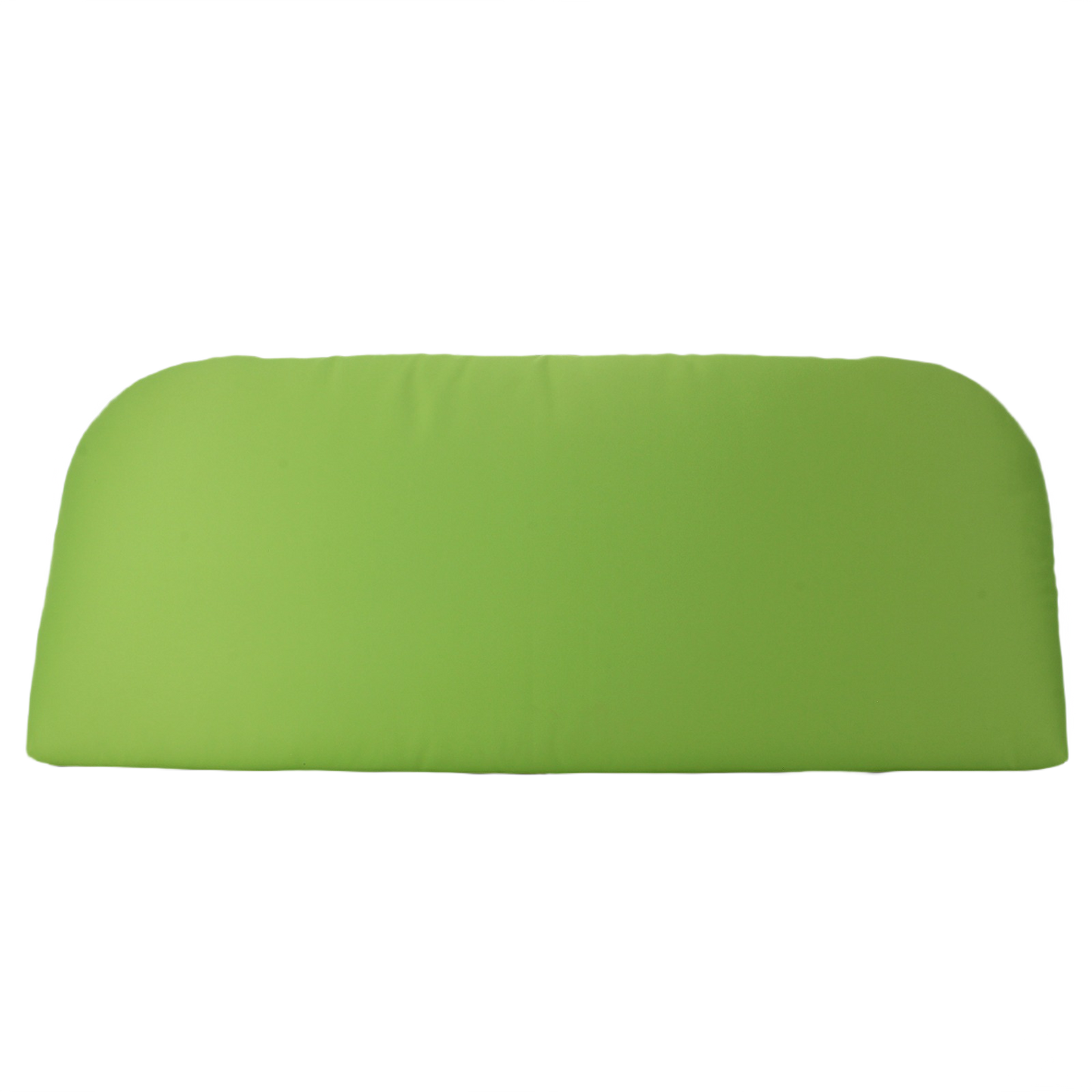 Green cushioned bench pad with rounded edges and durable fabric for outdoor seating comfort