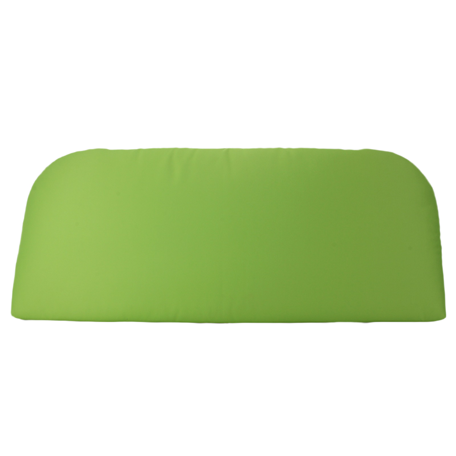 Green cushioned bench pad with rounded edges and durable fabric for outdoor seating comfort