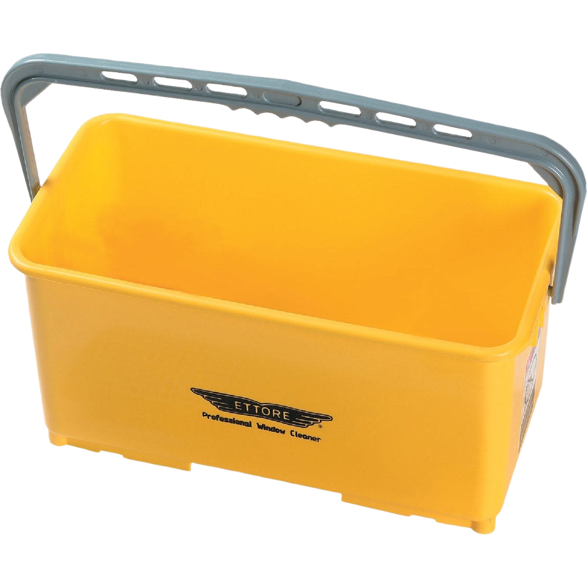 Yellow plastic utility bucket with gray handle for cleaning tools and home improvement tasks collections