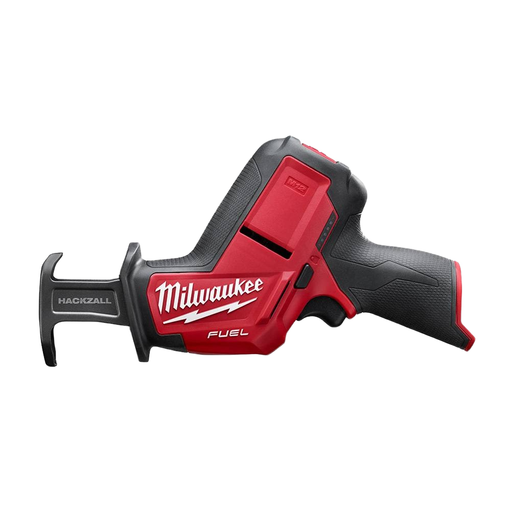 Red and black cordless reciprocating saw with ergonomic grip for home improvement and tool applications