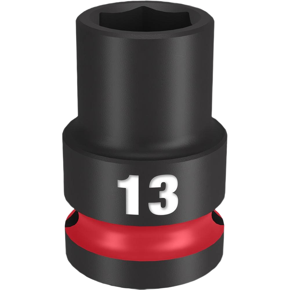 Black 13-mm impact socket with white size marking and red ring, designed for high torque applications in hand tools collections