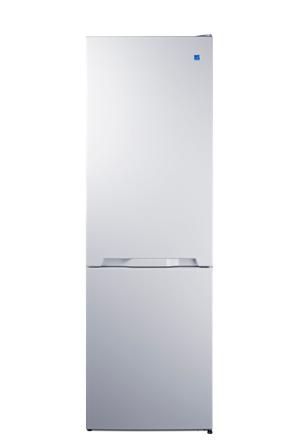 Slim bottom mount refrigerator-freezer in white finish with integrated handles for kitchen appliance collections