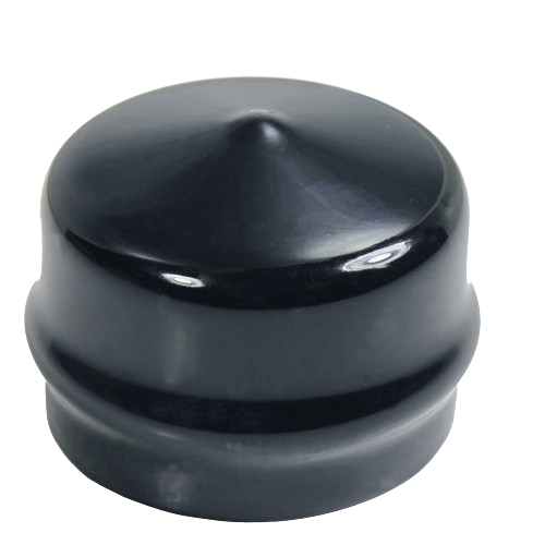 Black rounded plastic axle cap designed for machinery protection in tools and home improvement applications