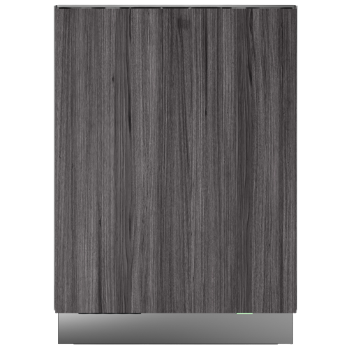 Built-in dishwasher with dark wood panel front and subtle status light, part of kitchen appliances collection