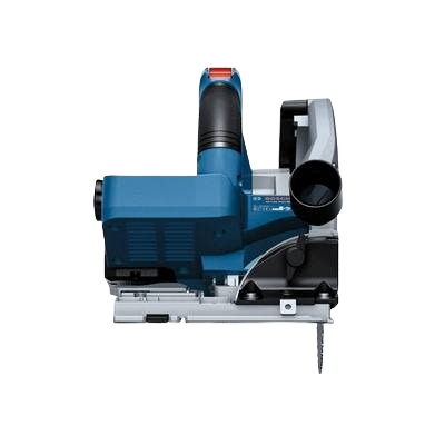 Blue cordless track saw with ergonomic handle and integrated dust port for precise home improvement cutting tasks