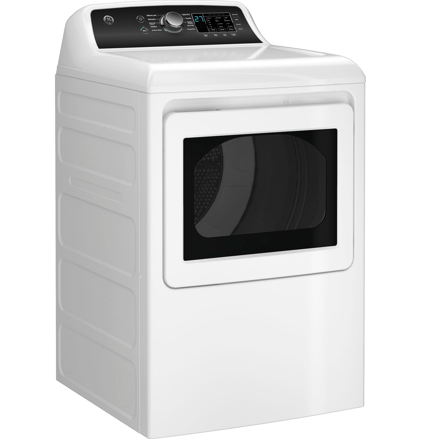White electric dryer with clear window door and digital control panel in home appliances and washers & dryers collection