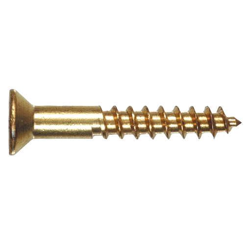 Brass flat head Phillips wood screw with sharp coarse threads for secure fastening in Hardware and Fasteners collection