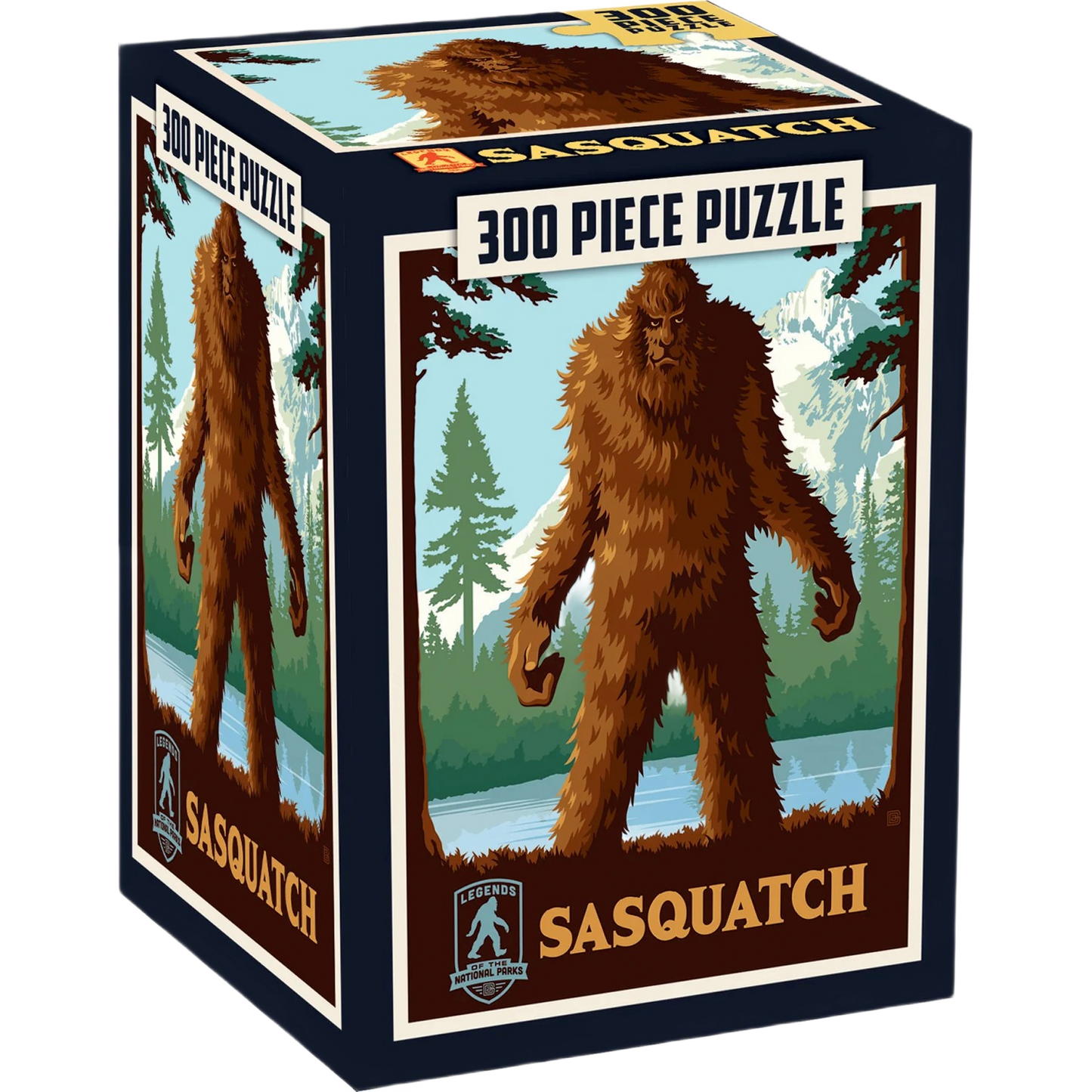 300-piece Sasquatch puzzle box featuring a forest scene for toys and games, puzzles, and under $50 collections